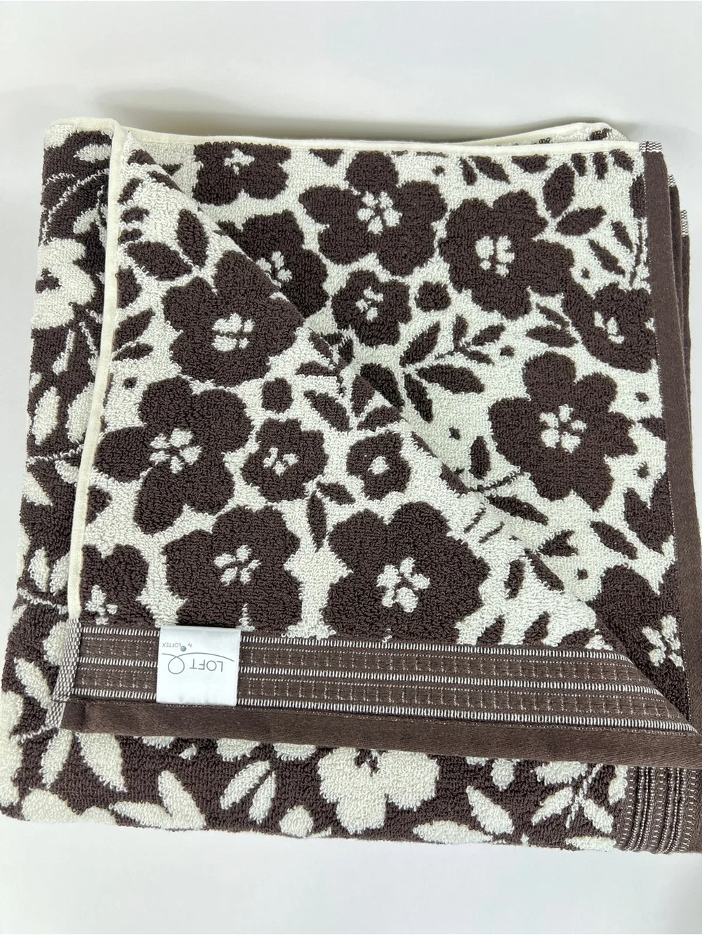 Loft by Loftex Bath Towel Set Bold Floral Brown Cream Soft 100% Cotton 8 Pc NEW